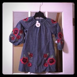 Denim floral embroidered girl’s dress - Mudpie, 5T